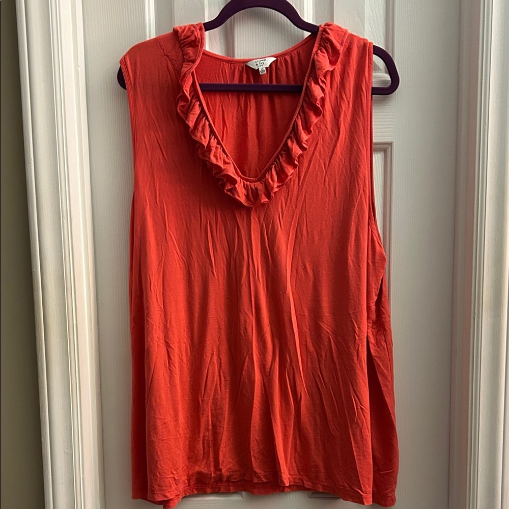 Ruffled V-Neck Sleeveless Top - Coral
